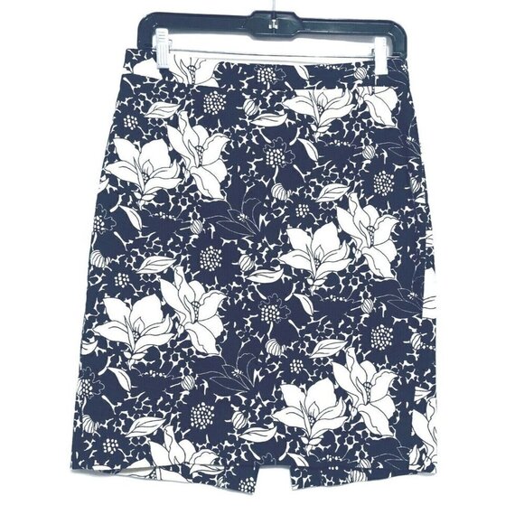 J Crew Factory Womens Size 2 The Pencil Skirt Black White Floral Lined - Picture 1 of 5